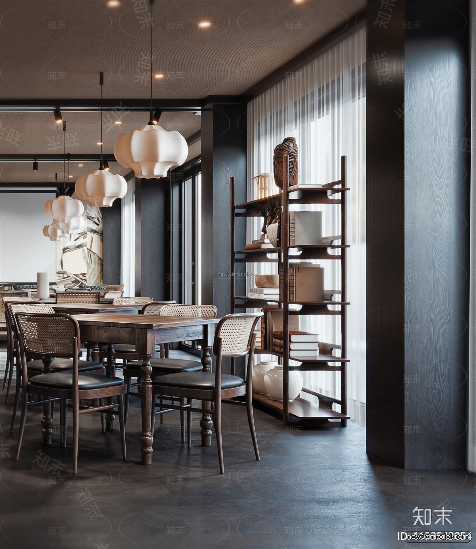 Modern Style Interior 3D Blocks and 3D Models – Asian Restaurant 3D Scene – 976 – CORONA - thumbnail 4