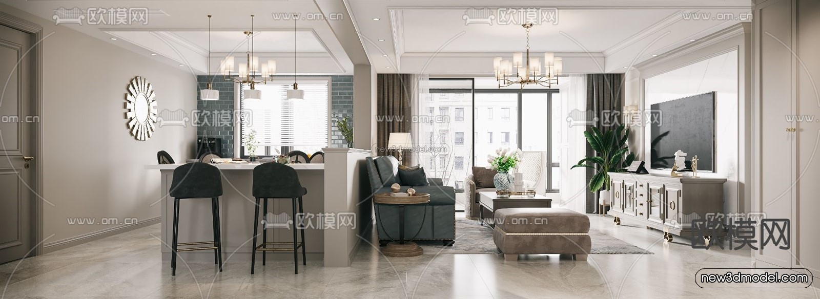 Europe Style Interior 3D Blocks – Living Room 3D Model – 185 – VRAY - thumbnail 4