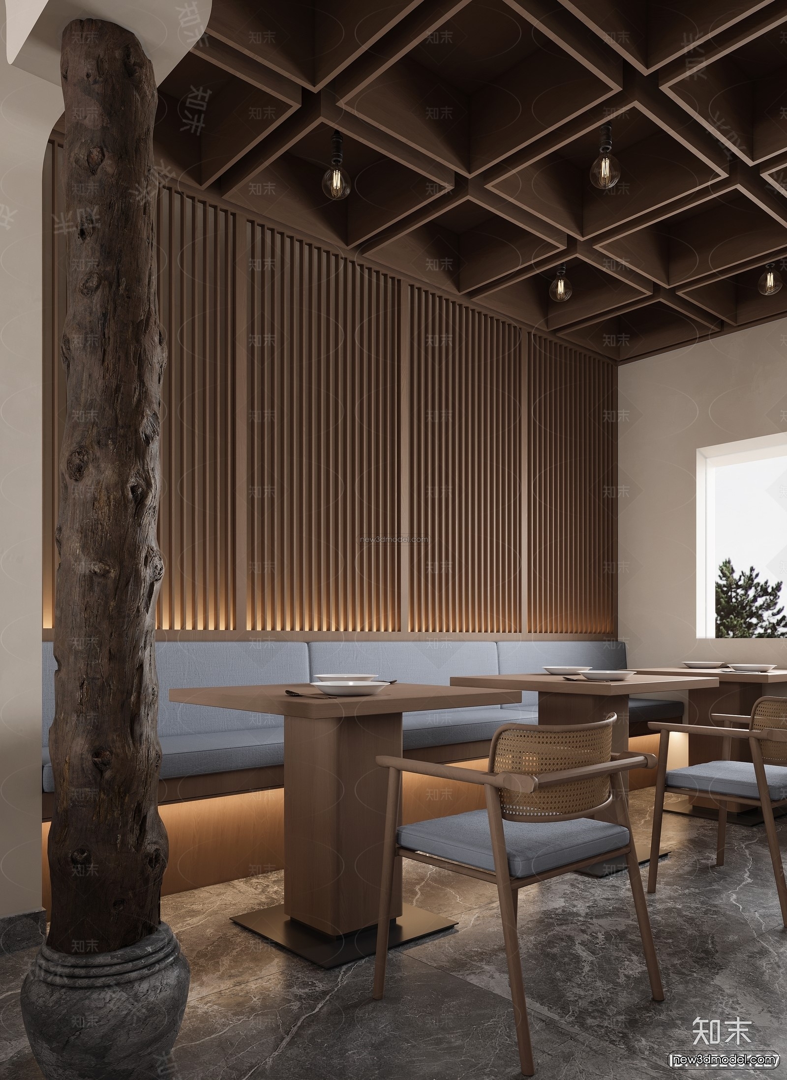 Modern Style Interior 3D Blocks and 3D Models – Asian Restaurant 3D Scene – 978 – CORONA - thumbnail 4