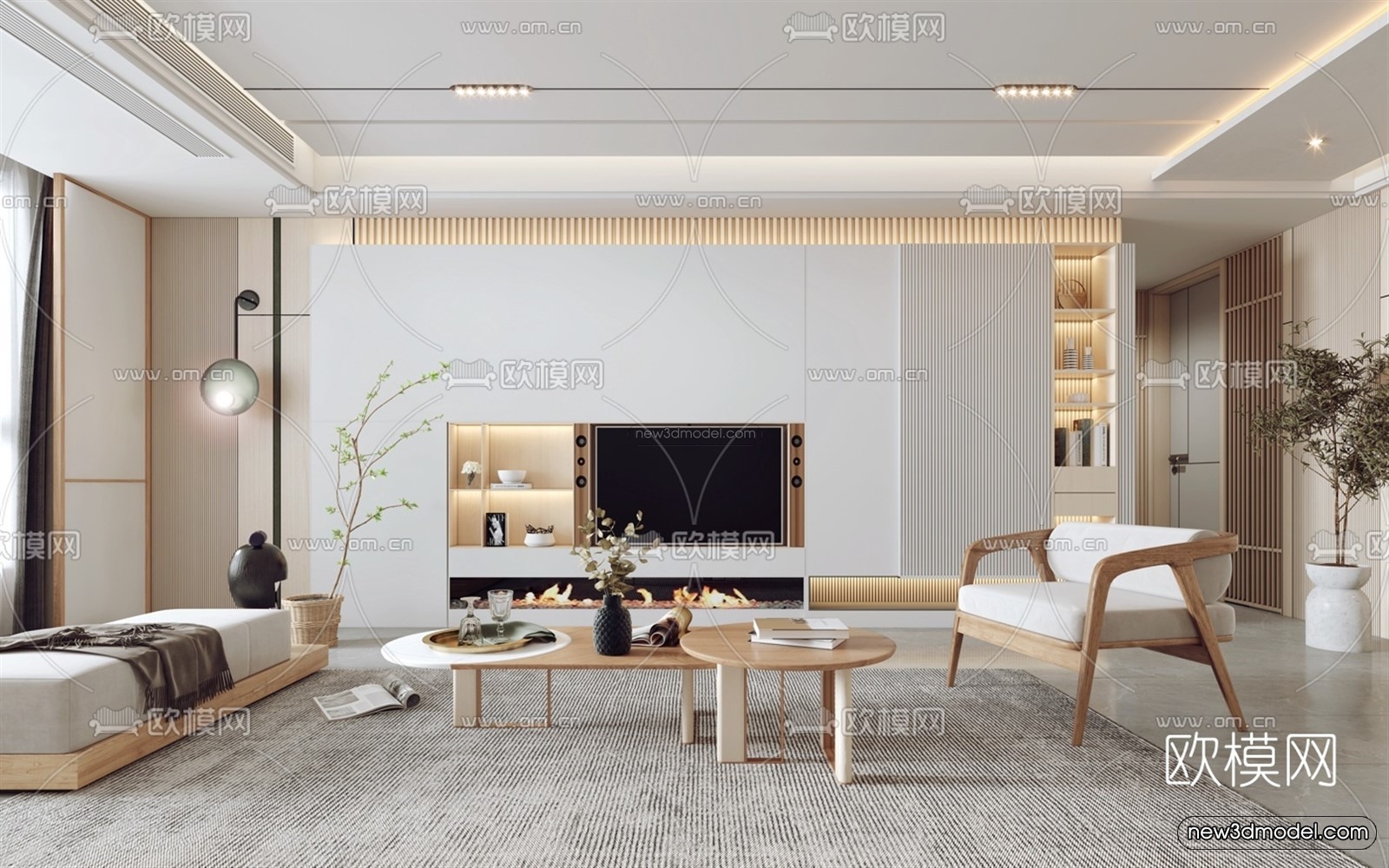Cream Style Interior 3D Blocks – Living Room 3D Model – 128 – VRAY - thumbnail 2