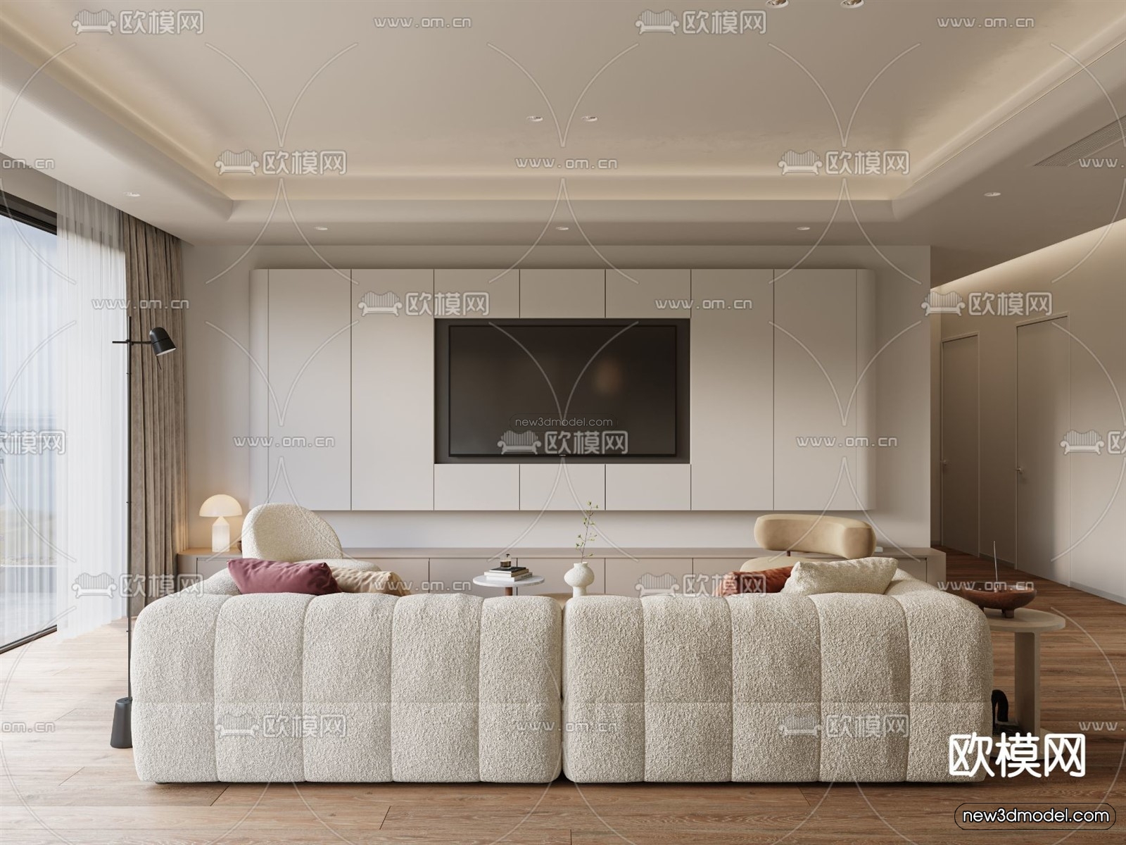 Cream Style Interior 3D Blocks – Living Room 3D Model – 151 – VRAY - thumbnail 3