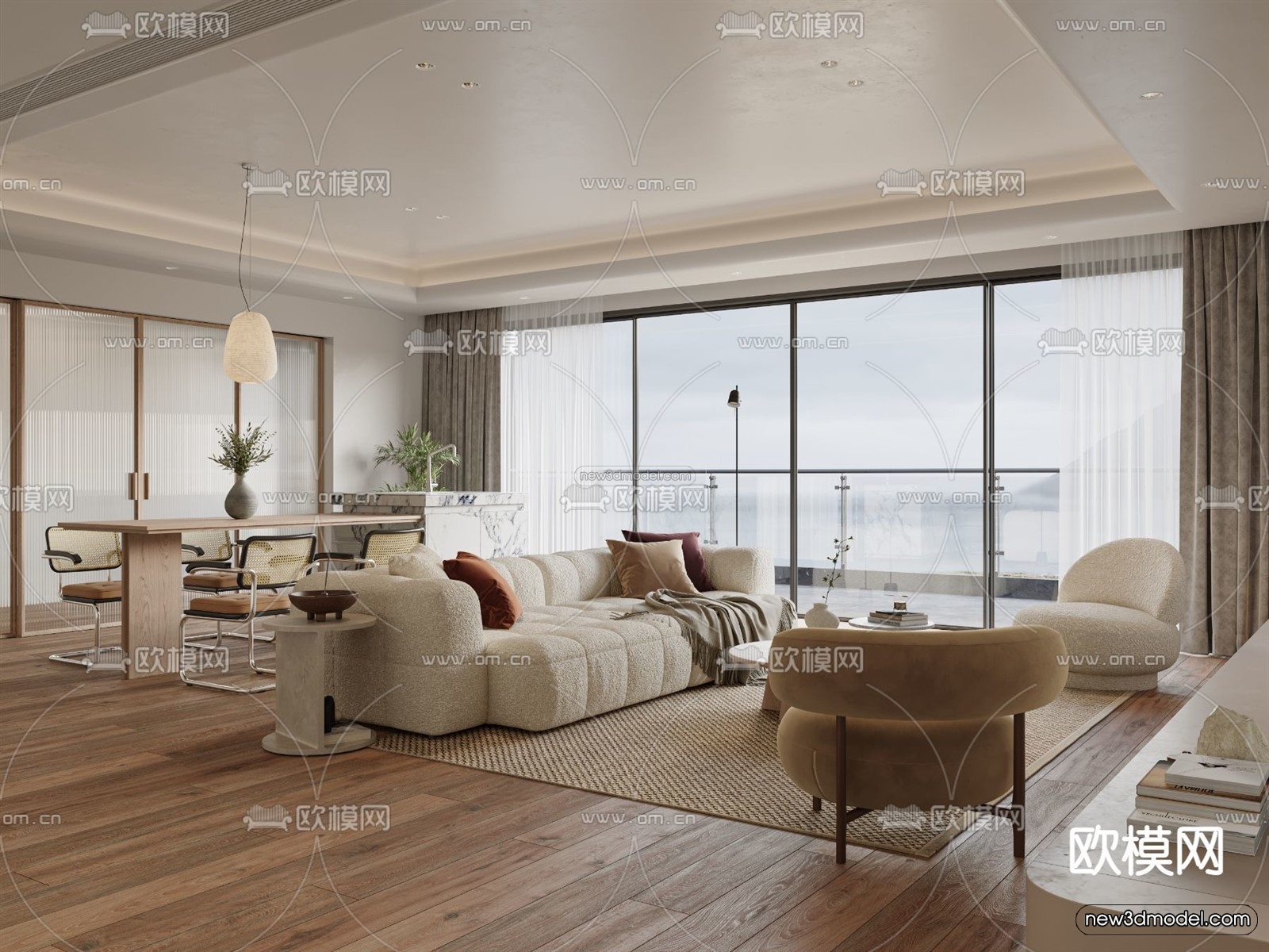 Cream Style Interior 3D Blocks – Living Room 3D Model – 151 – VRAY - thumbnail 2