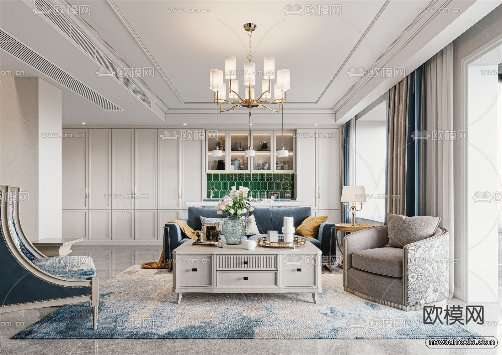 Europe Style Interior 3D Blocks – Living Room 3D Model – 003 – VRAY - thumbnail 5