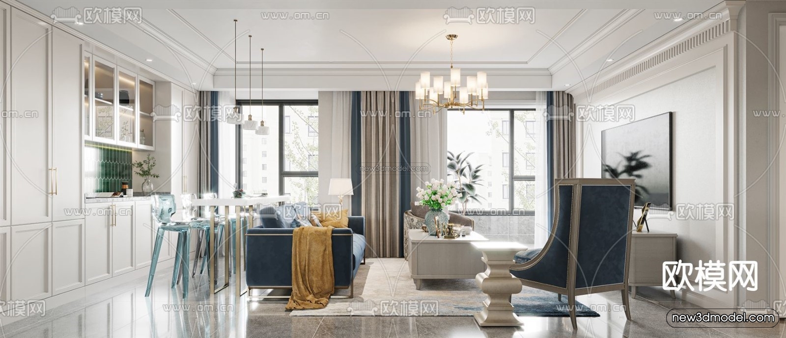 Europe Style Interior 3D Blocks – Living Room 3D Model – 003 – VRAY - thumbnail 4