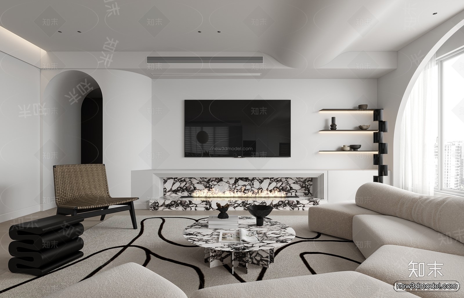 Black – White – Gray Colors Interior 3D Blocks – Living Room 3D Scene – 071 – CORONA - thumbnail 3
