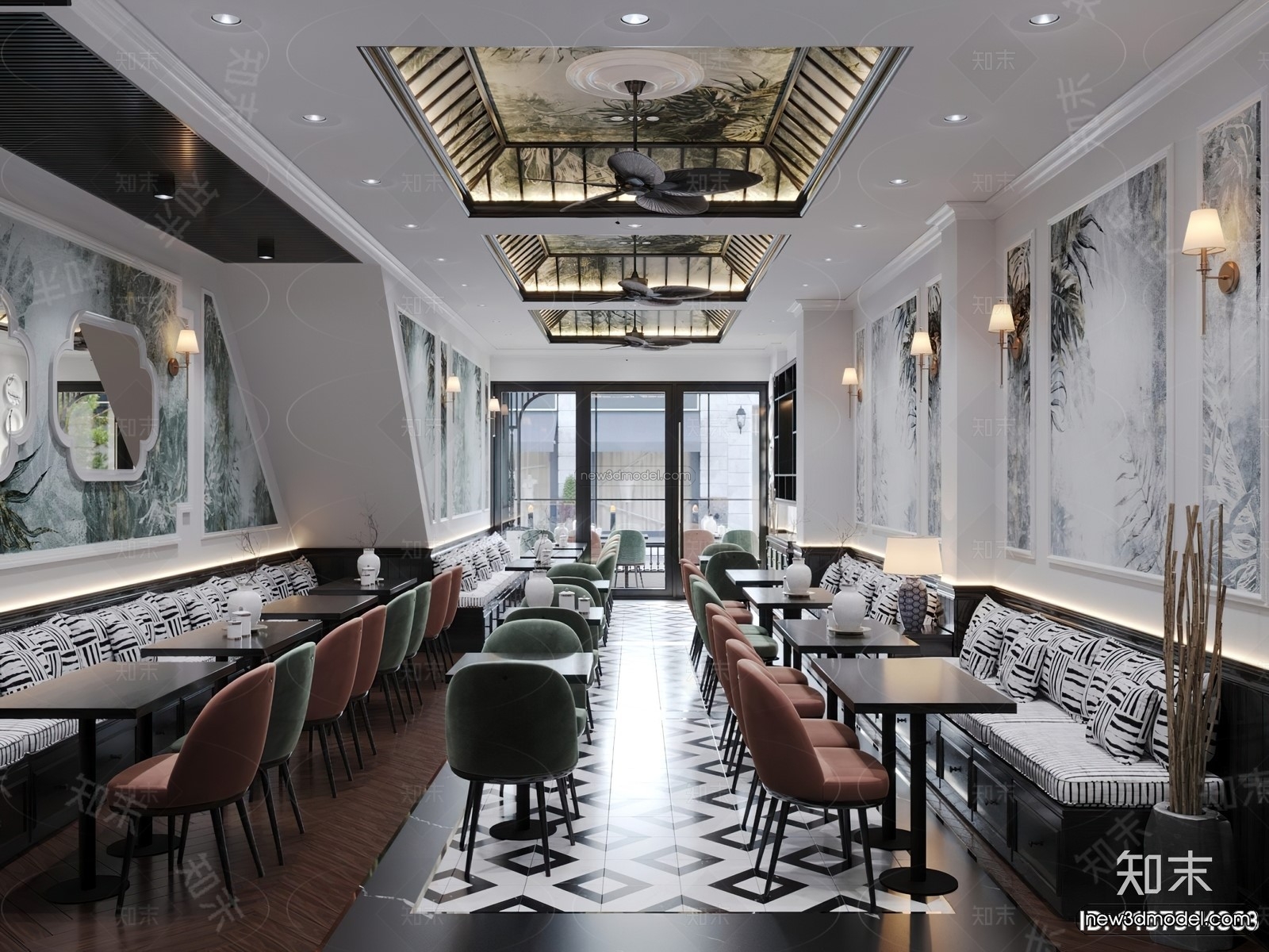 Modern Style Interior 3D Blocks and 3D Models – Asian Restaurant 3D Scene – 983 – CORONA - thumbnail 3