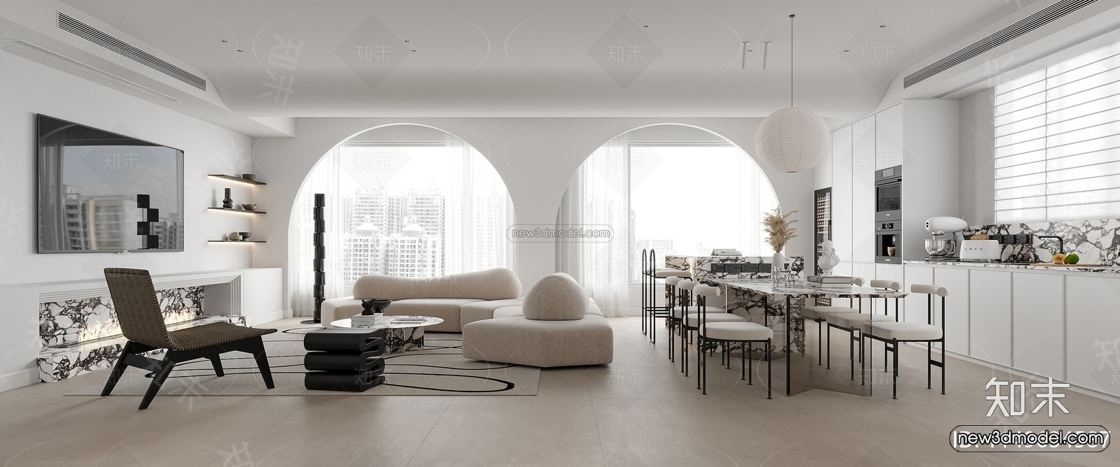 Black – White – Gray Colors Interior 3D Blocks – Living Room 3D Scene – 071 – CORONA - thumbnail 2