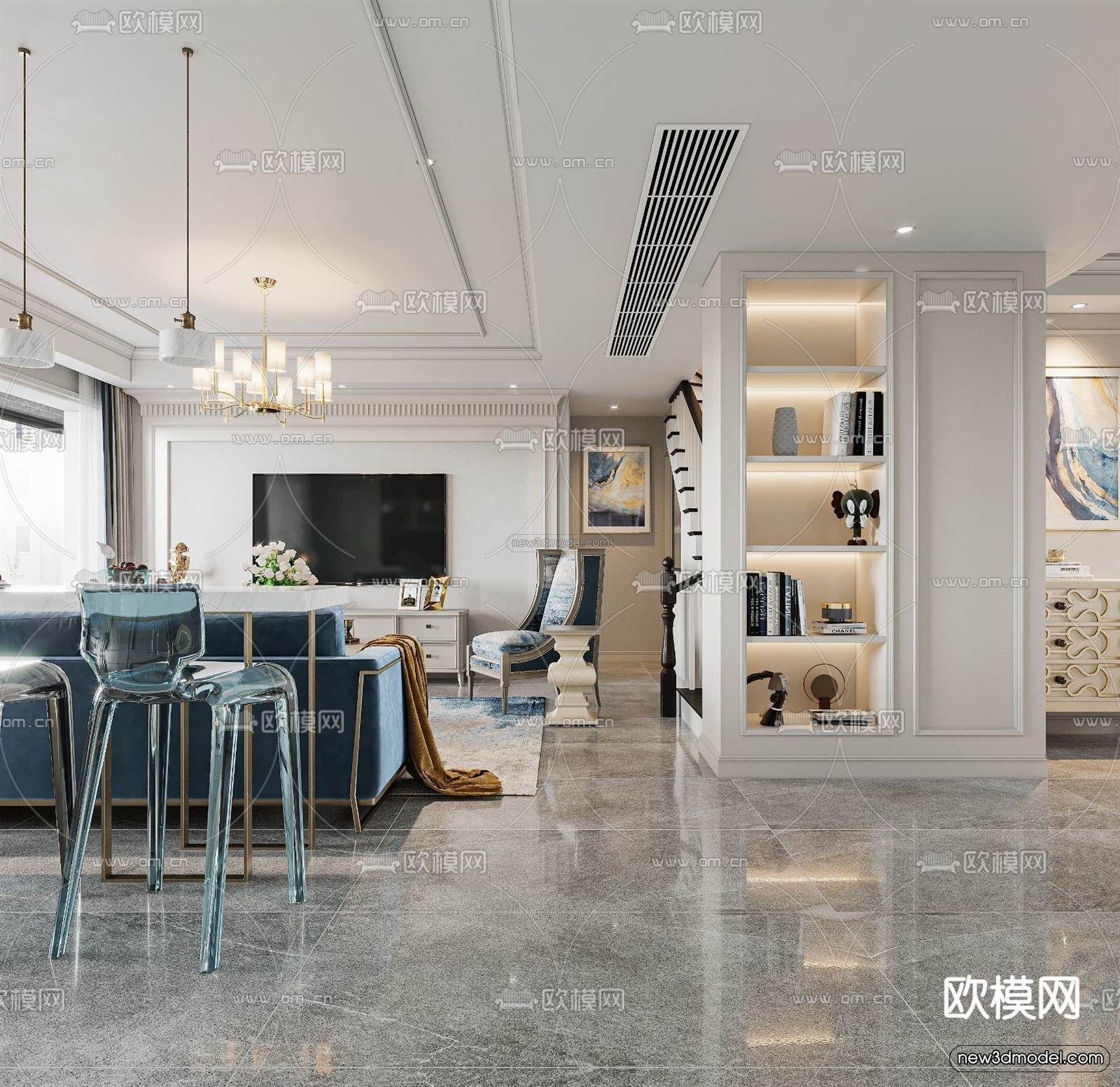 Europe Style Interior 3D Blocks – Living Room 3D Model – 003 – VRAY - thumbnail 3