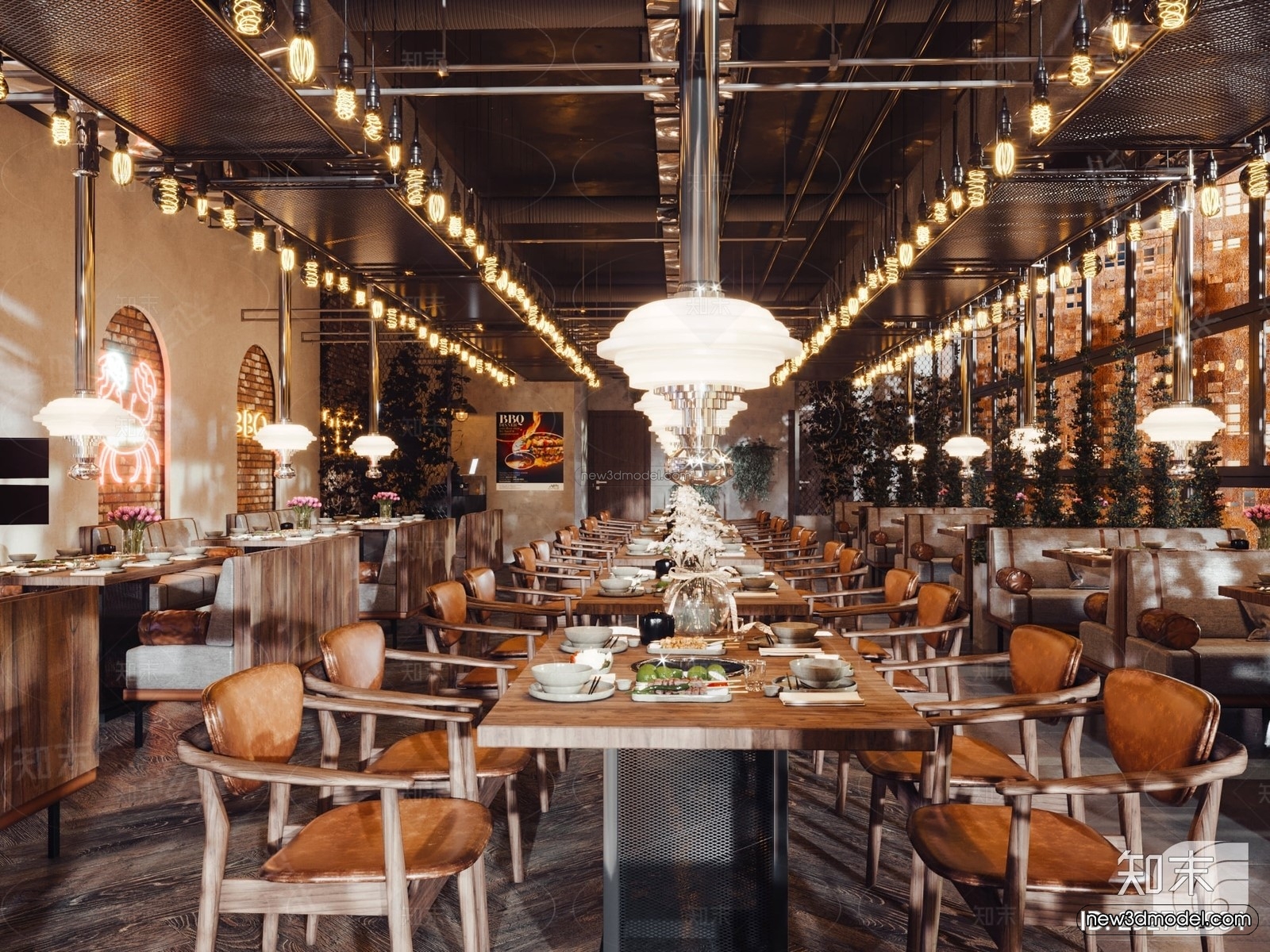 Modern Style Interior 3D Blocks and 3D Models – Asian Restaurant 3D Scene – 986 – CORONA - thumbnail 4