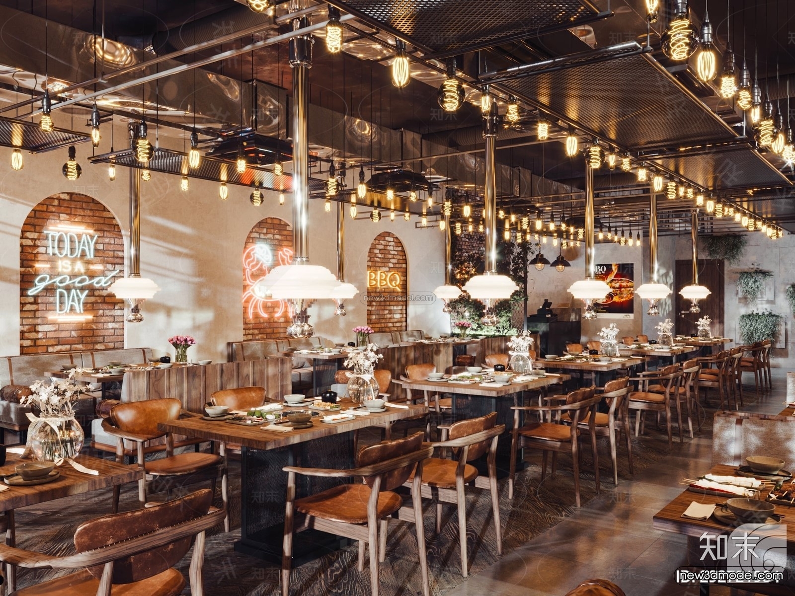 Modern Style Interior 3D Blocks and 3D Models – Asian Restaurant 3D Scene – 986 – CORONA - thumbnail 3