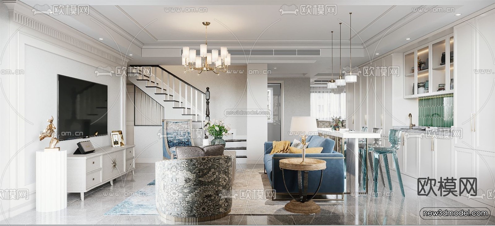 Europe Style Interior 3D Blocks – Living Room 3D Model – 003 – VRAY - thumbnail 2