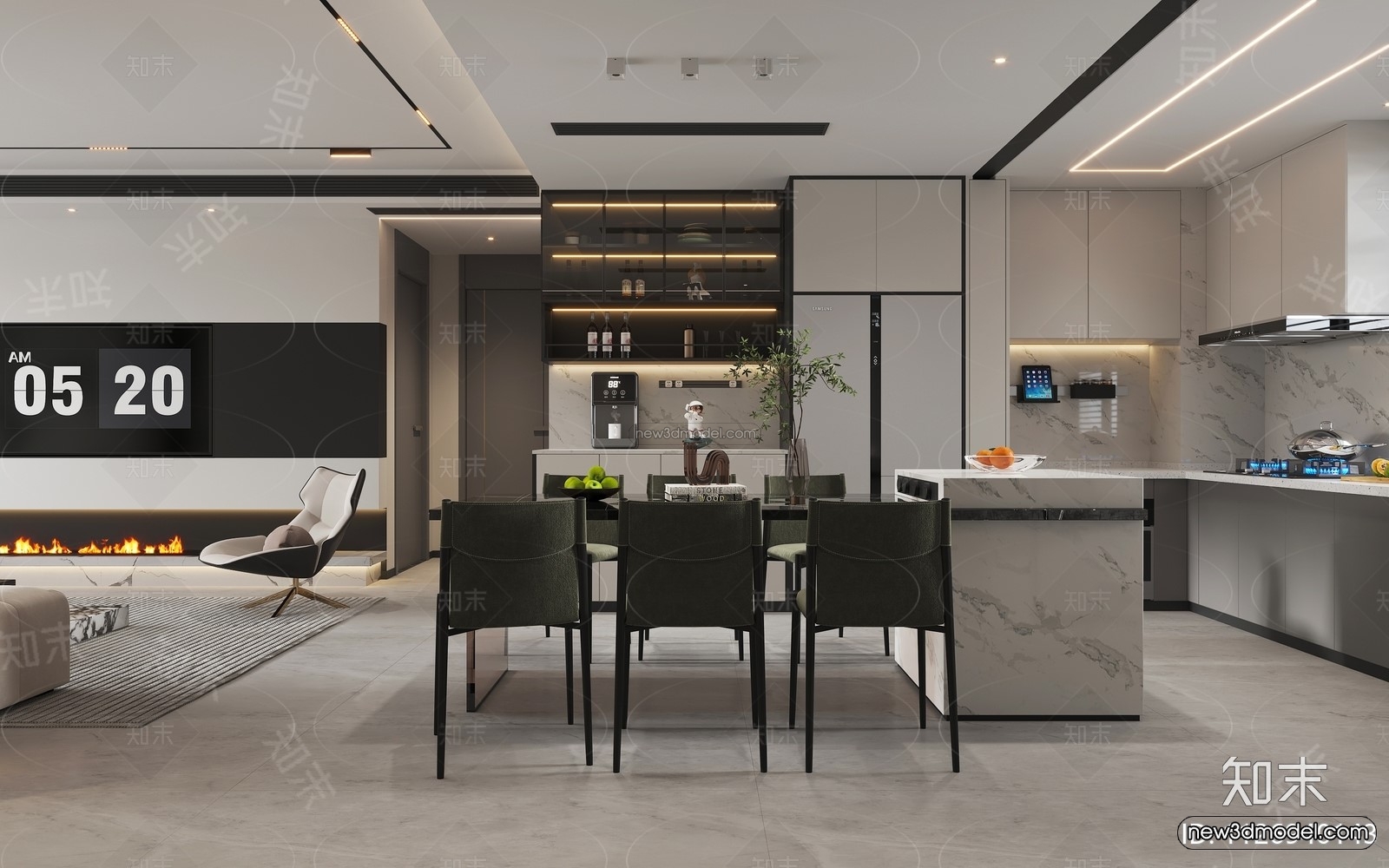 Black – White – Gray Colors Interior 3D Blocks – Living Room 3D Scene – 001 – VRAY - thumbnail 4