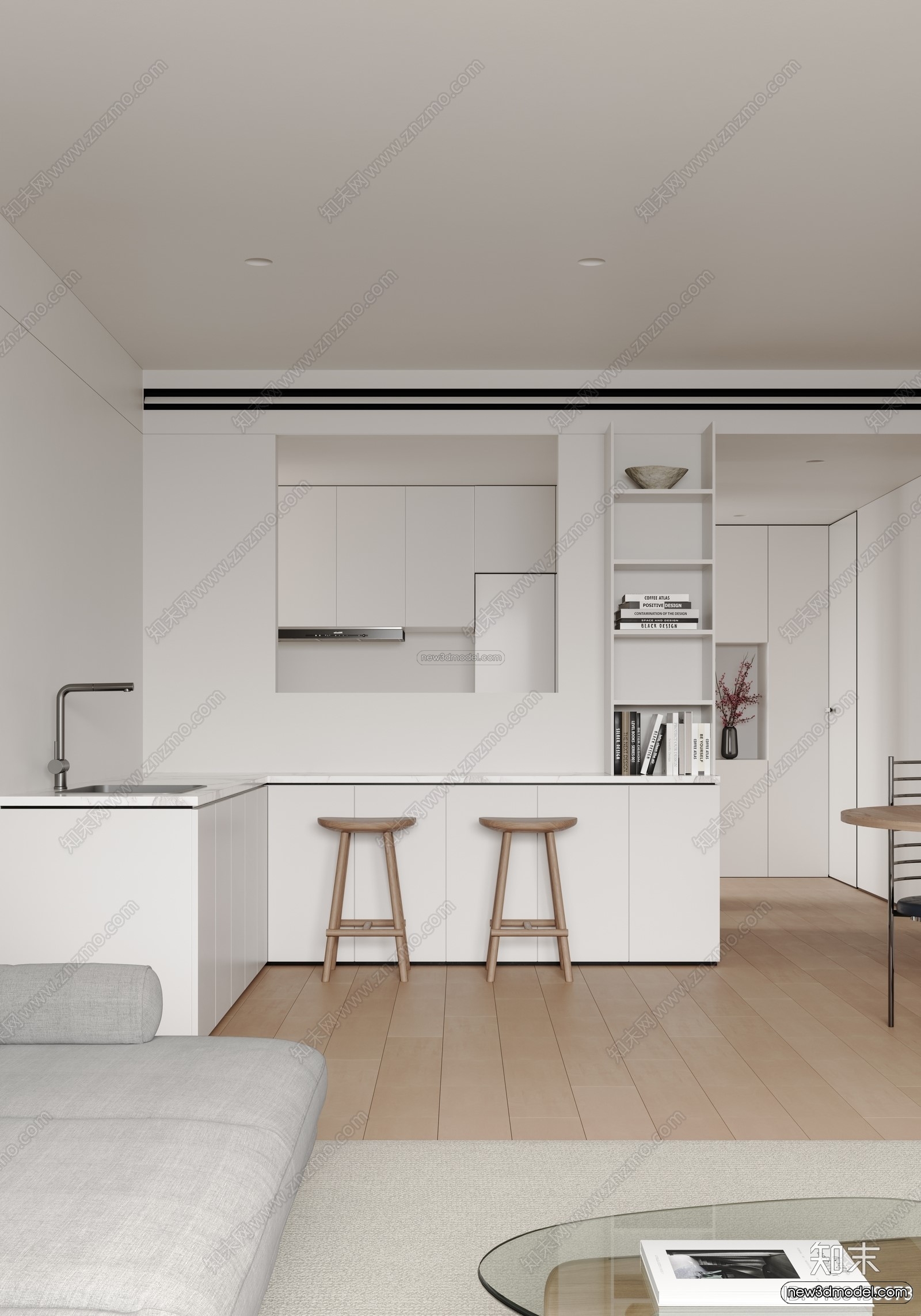 Minimalist Style Interior 3D Blocks – Living Room 3D Model – 141 – CORONA - thumbnail 2