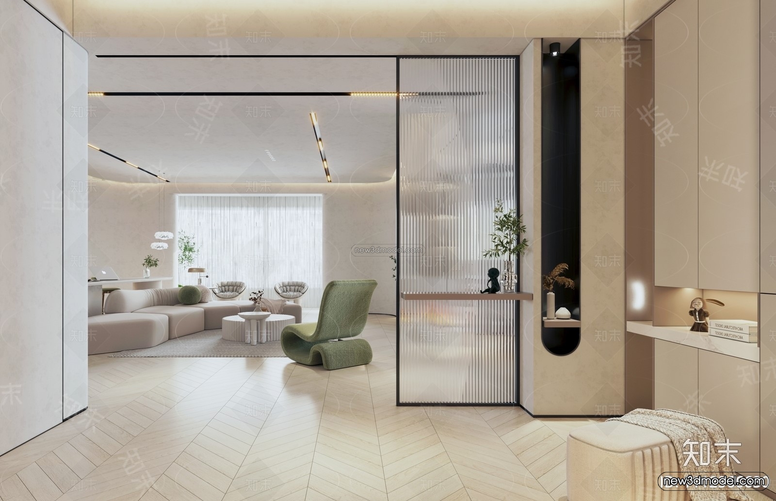 Cream Style Interior 3D Blocks – Living Room 3D Model – 013 – VRAY - thumbnail 2