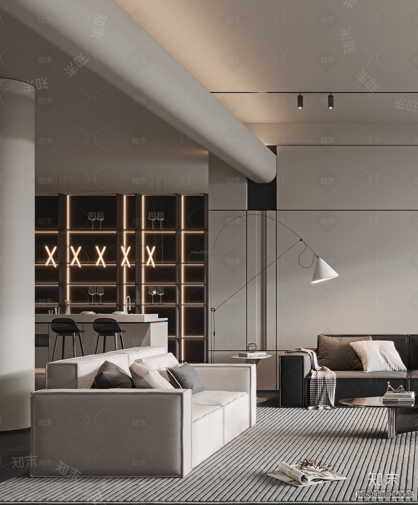 Black – White – Gray Colors Interior 3D Blocks – Living Room 3D Scene – 002 – VRAY - thumbnail 2