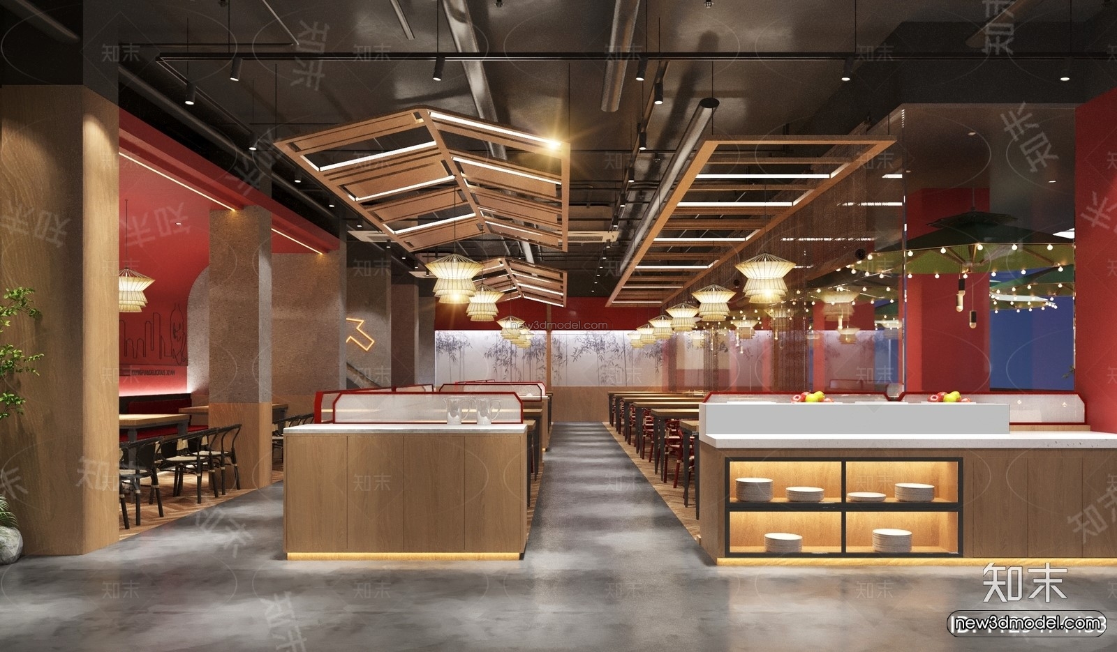 Modern Style Interior 3D Blocks and 3D Models – Asian Restaurant 3D Scene – 994 – CORONA - thumbnail 4