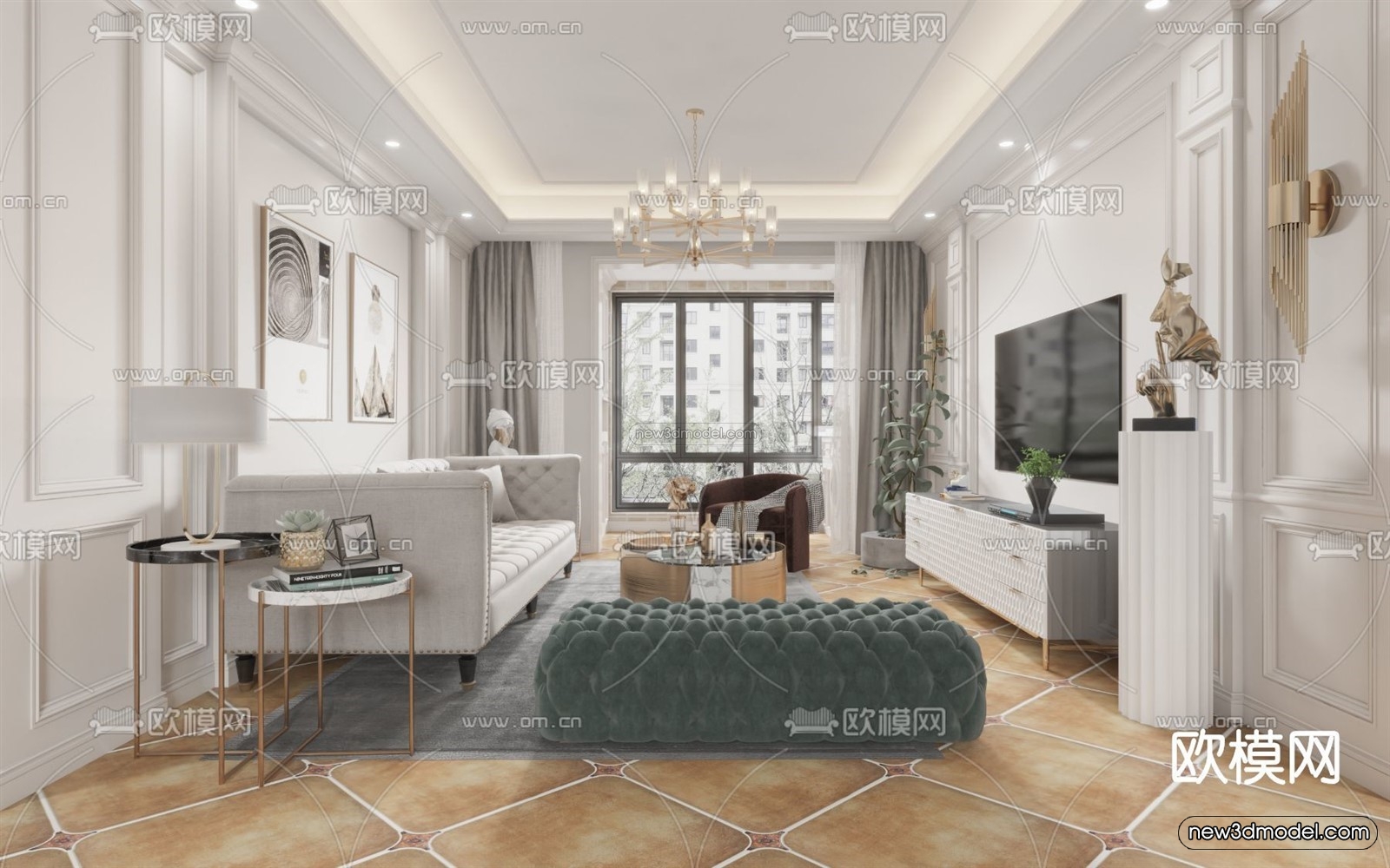 Europe Style Interior 3D Blocks – Living Room 3D Model – 007 – VRAY - thumbnail 2
