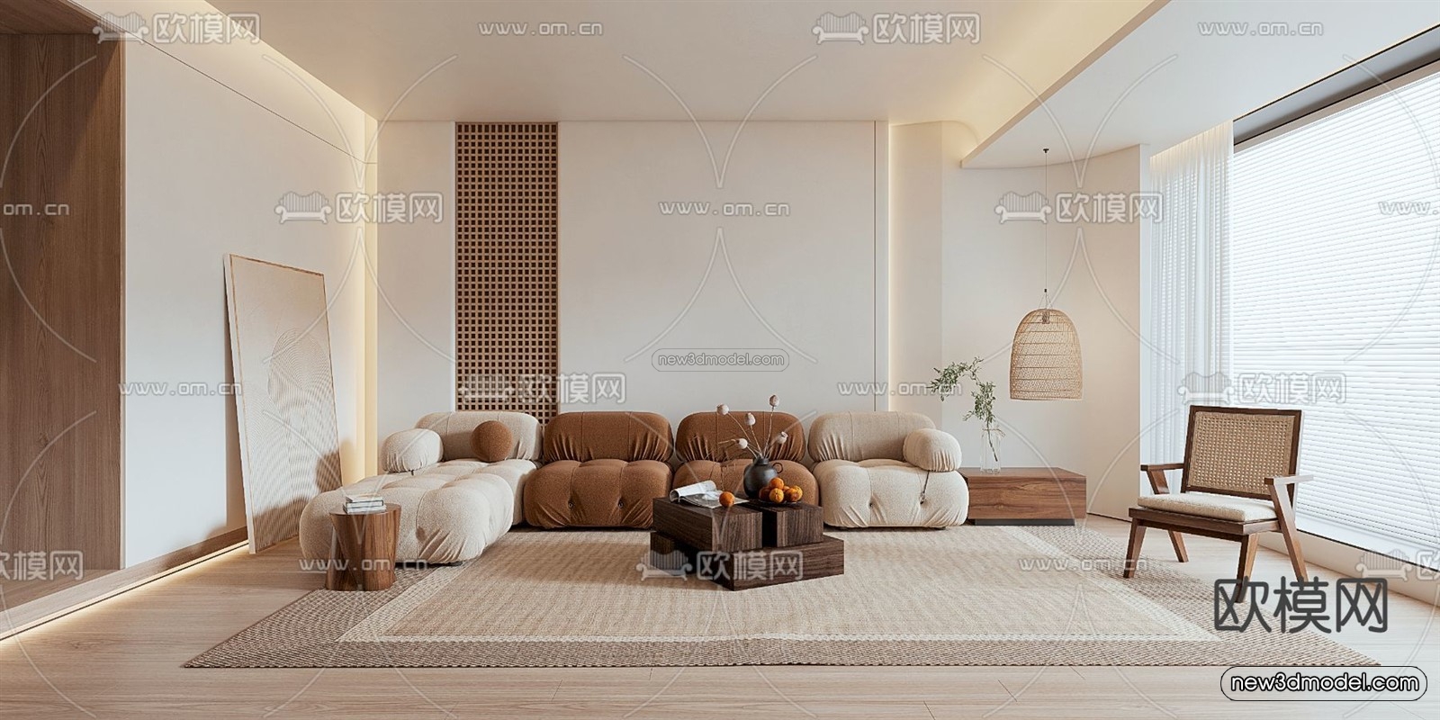 Cream Style Interior 3D Blocks – Living Room 3D Model – 056 – VRAY - thumbnail 2