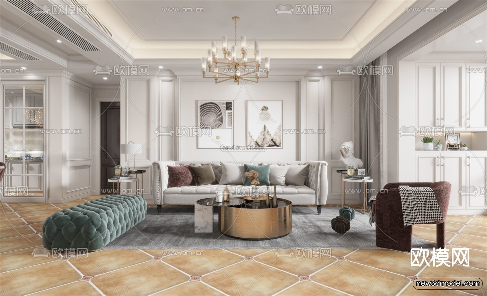 Europe Style Interior 3D Blocks – Living Room 3D Model – 007 – VRAY - thumbnail 4