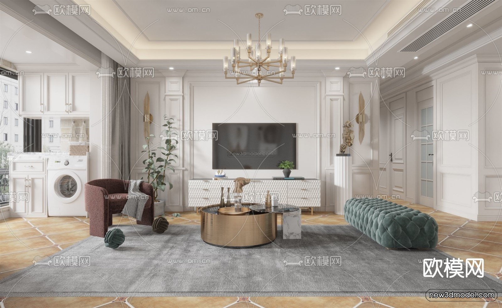 Europe Style Interior 3D Blocks – Living Room 3D Model – 007 – VRAY - thumbnail 3