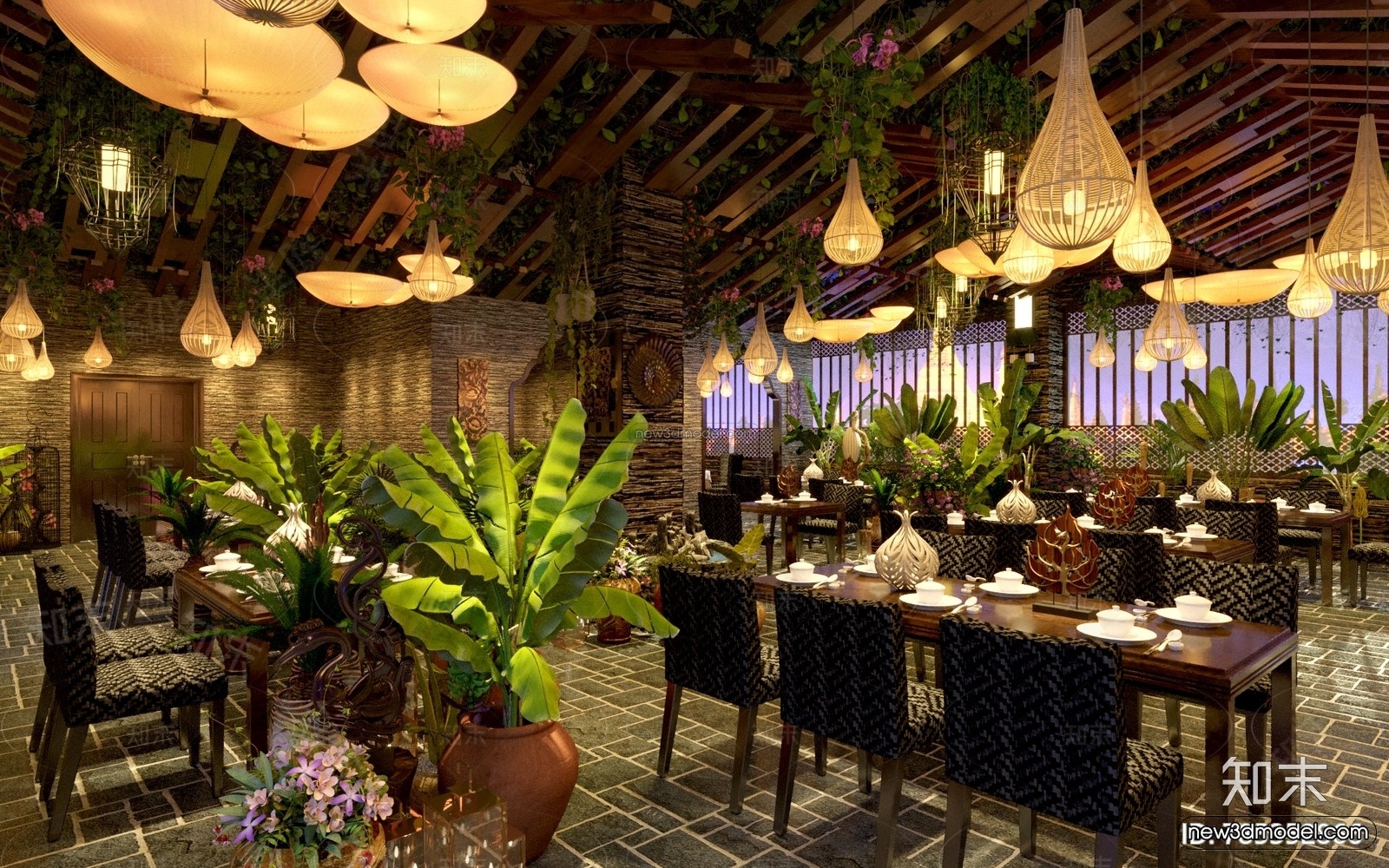 Modern Style Interior 3D Blocks and 3D Models – Asian Restaurant 3D Scene – 999 – CORONA - thumbnail 2