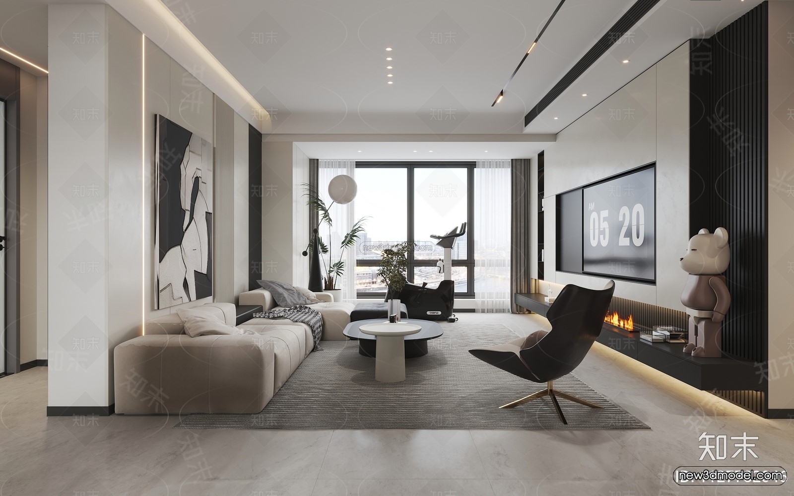 Black – White – Gray Colors Interior 3D Blocks – Living Room 3D Scene – 004 – VRAY - thumbnail 3