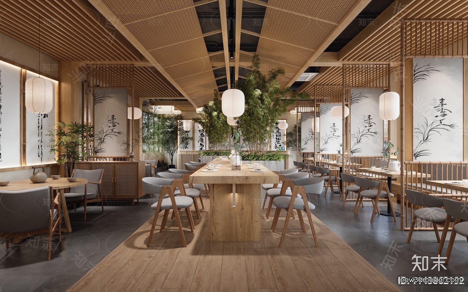 Modern Style Interior 3D Blocks and 3D Models – Asian Restaurant 3D Scene – 1001 – CORONA - thumbnail 4