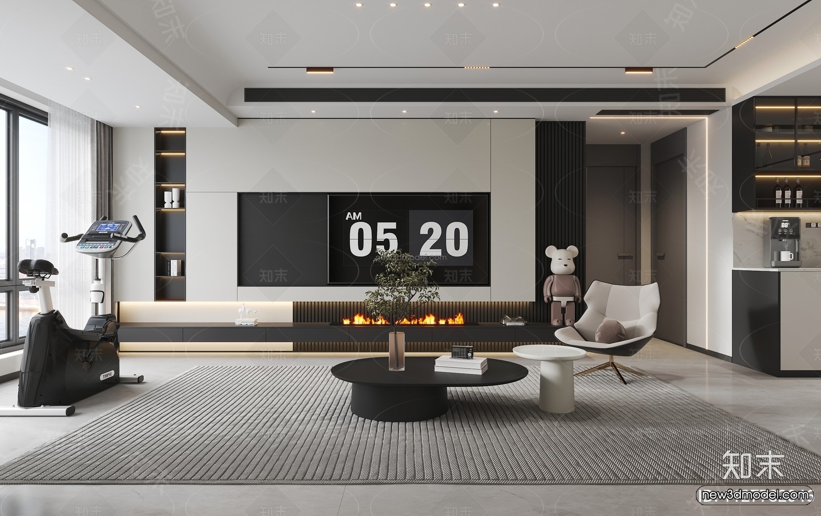 Black – White – Gray Colors Interior 3D Blocks – Living Room 3D Scene – 004 – VRAY - thumbnail 2