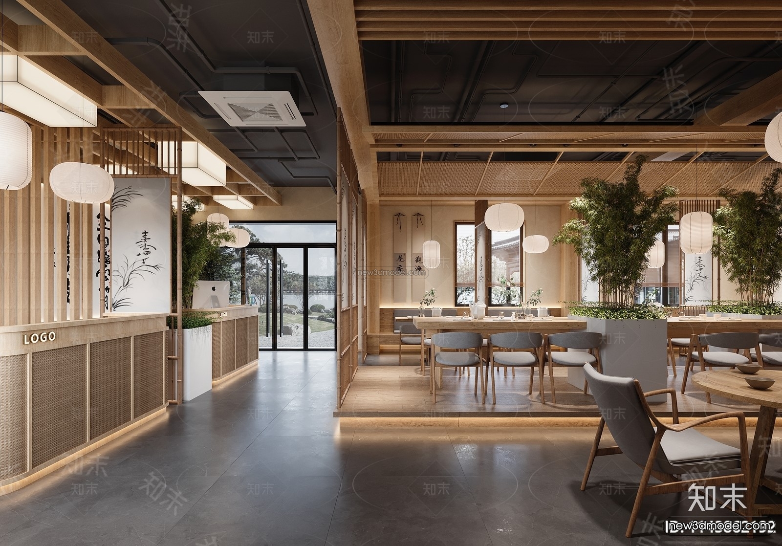 Modern Style Interior 3D Blocks and 3D Models – Asian Restaurant 3D Scene – 1001 – CORONA - thumbnail 3