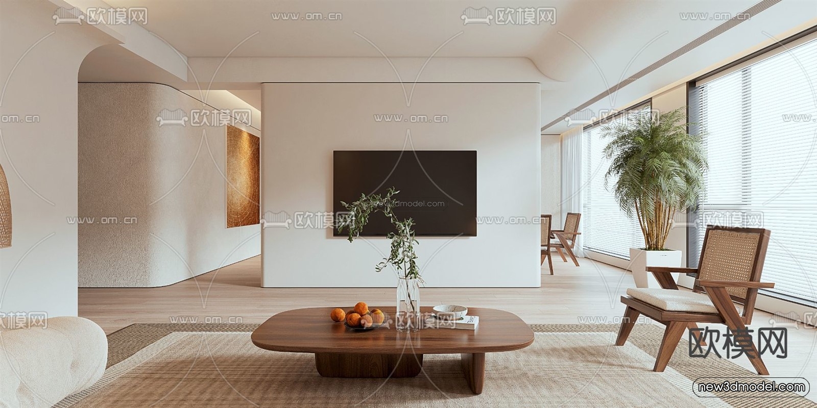 Cream Style Interior 3D Blocks – Living Room 3D Model – 078 – VRAY - thumbnail 2