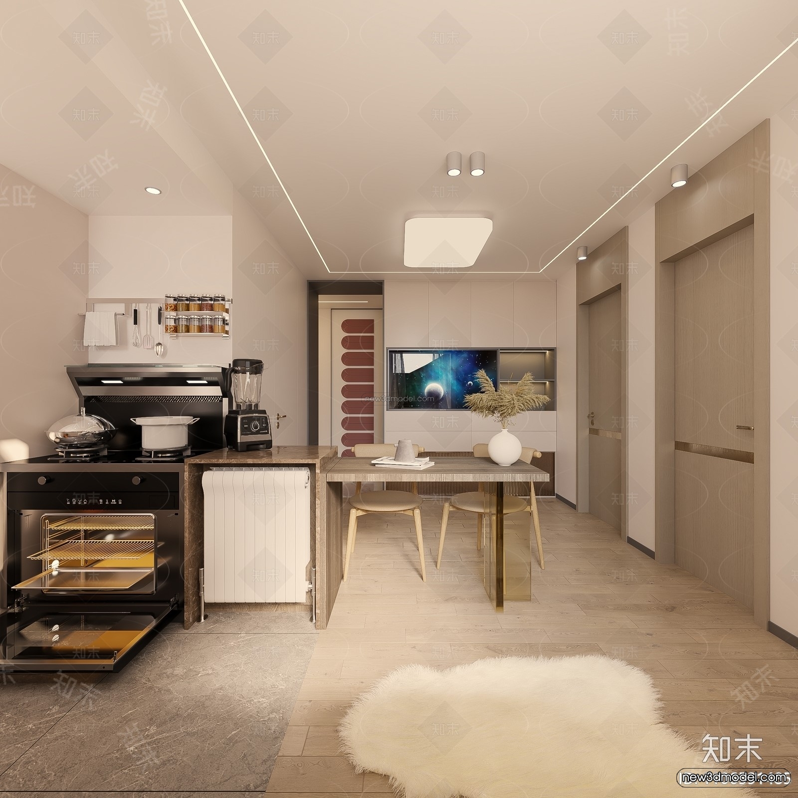 Cream Style Interior 3D Blocks – Living Room 3D Model – 067 – VRAY - thumbnail 4