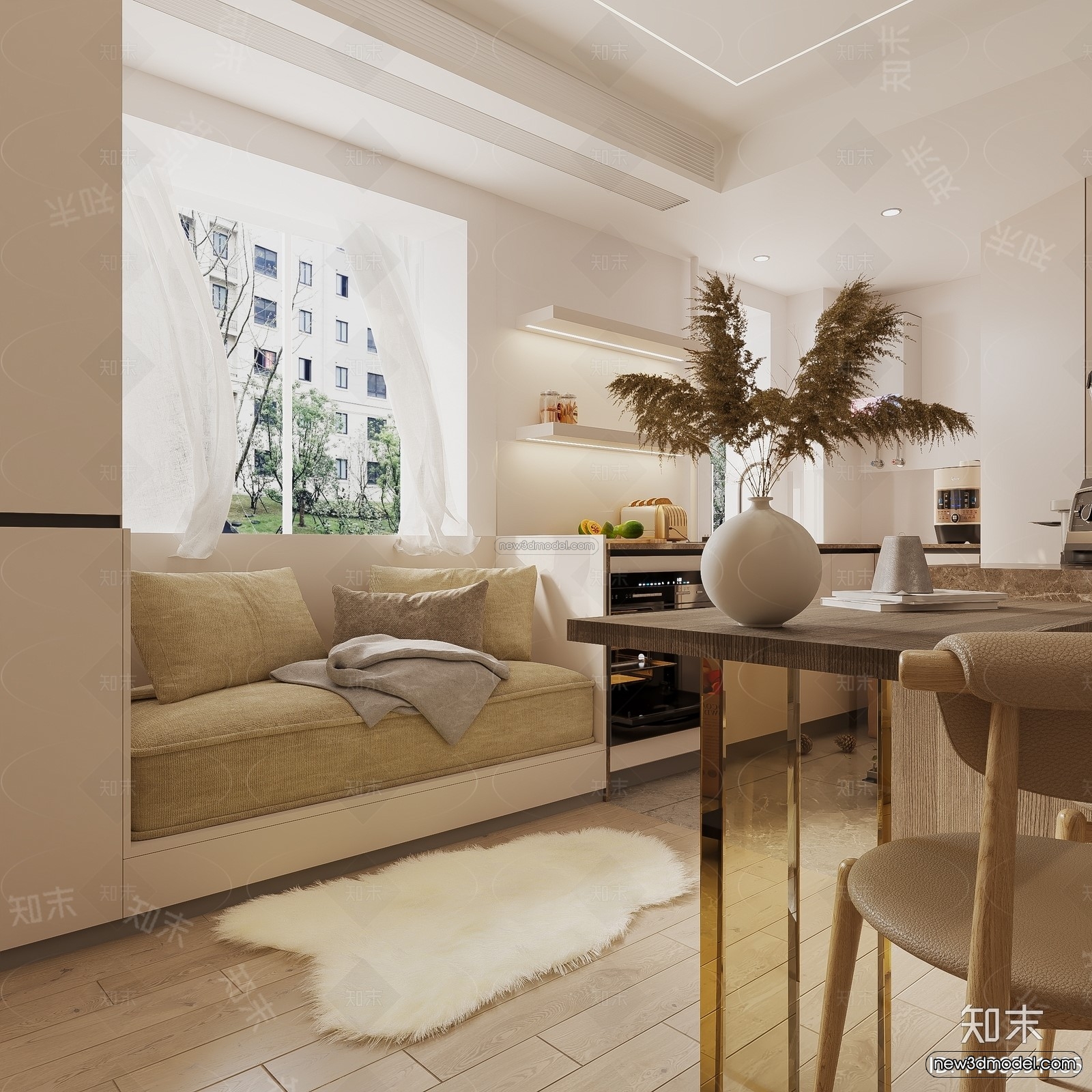 Cream Style Interior 3D Blocks – Living Room 3D Model – 067 – VRAY - thumbnail 3