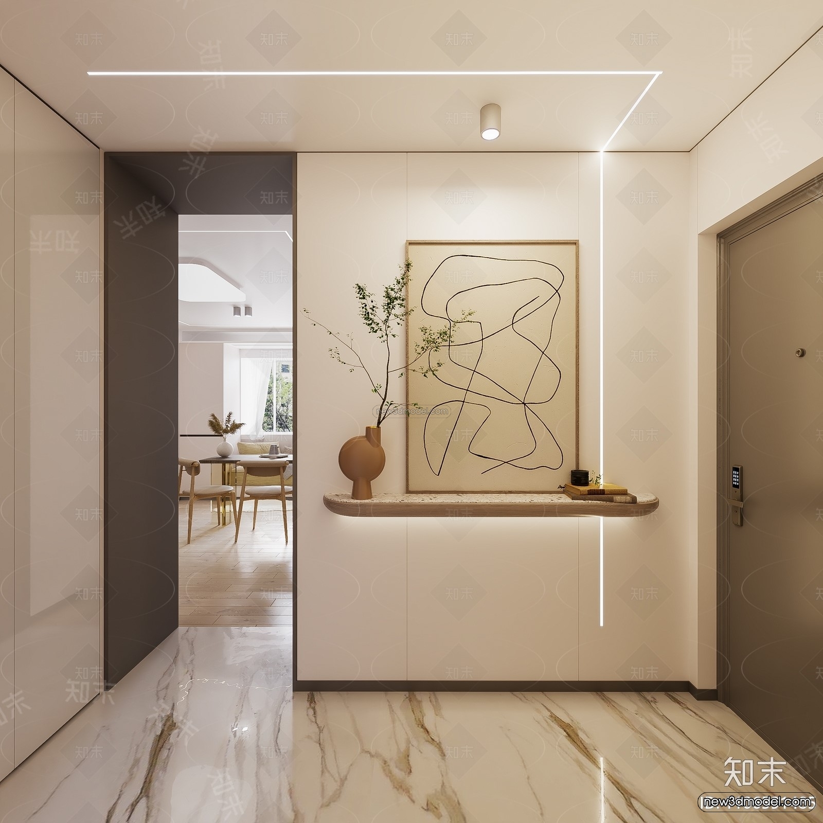 Cream Style Interior 3D Blocks – Living Room 3D Model – 067 – VRAY - thumbnail 2