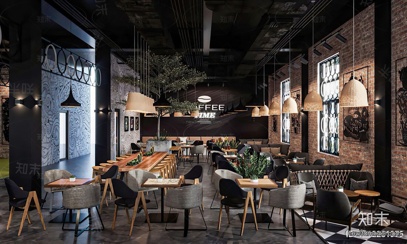 Modern Style Interior 3D Blocks and 3D Models – Asian Restaurant 3D Scene – 1004 – CORONA - thumbnail 2