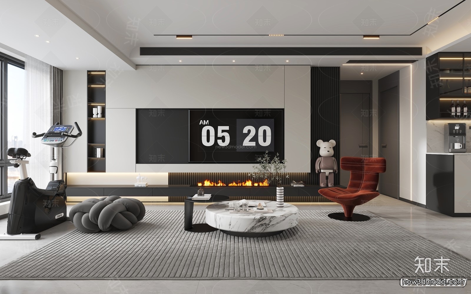 Black – White – Gray Colors Interior 3D Blocks – Living Room 3D Scene – 017 – VRAY - thumbnail 2
