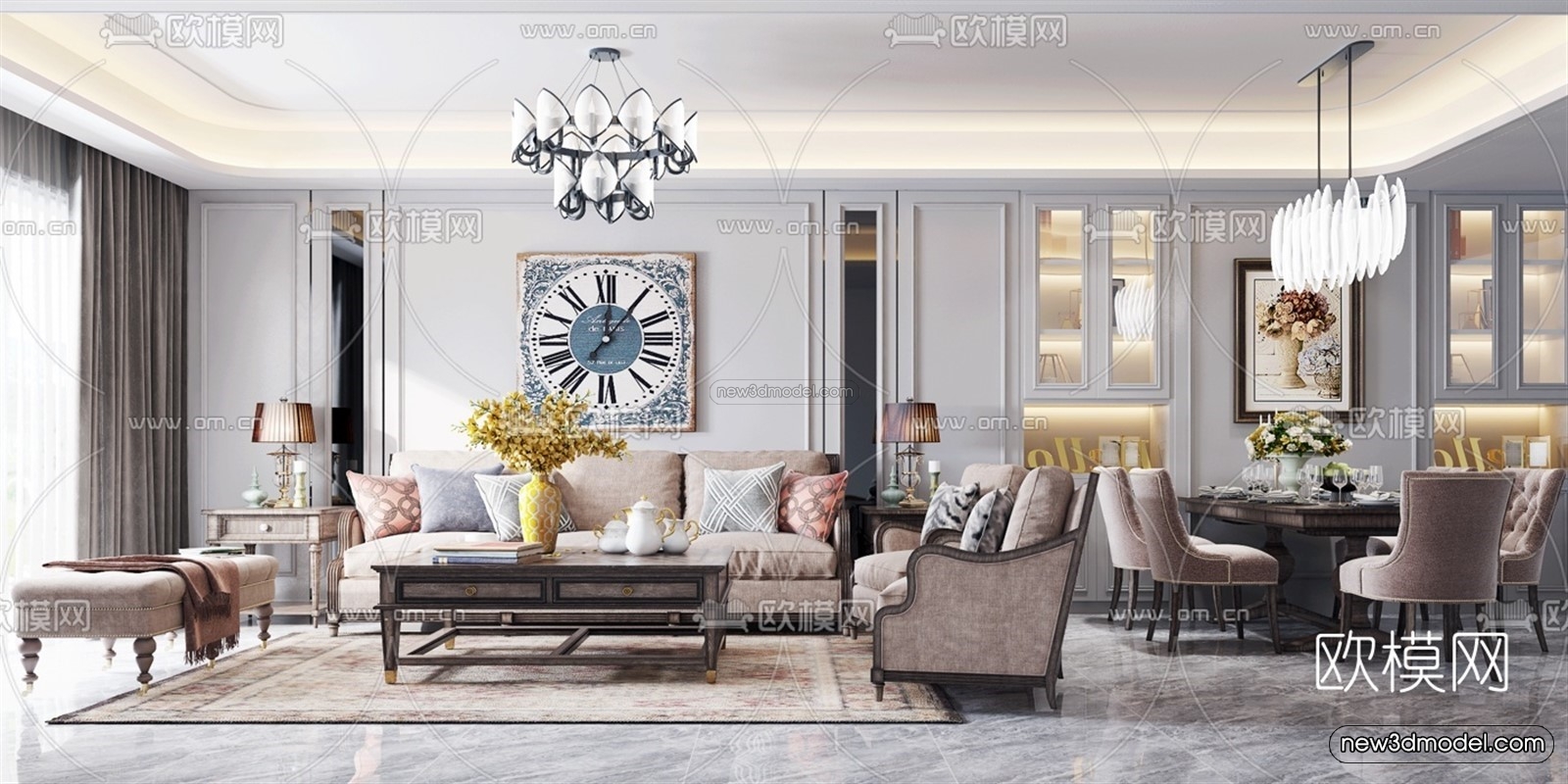 Europe Style Interior 3D Blocks – Living Room 3D Model – 012 – VRAY - thumbnail 2