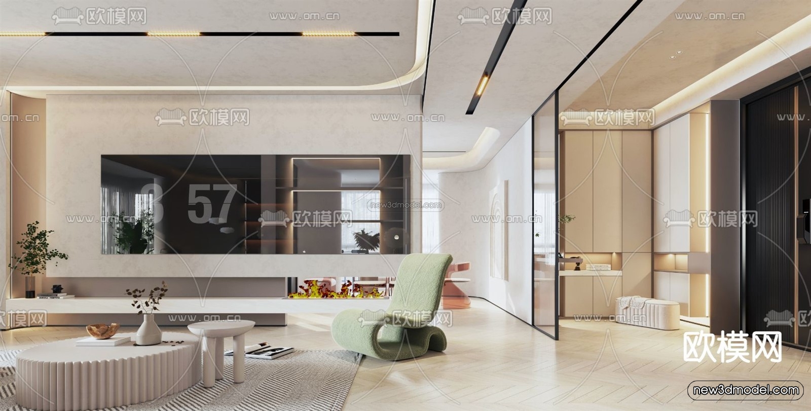 Cream Style Interior 3D Blocks – Living Room 3D Model – 083 – VRAY - thumbnail 4