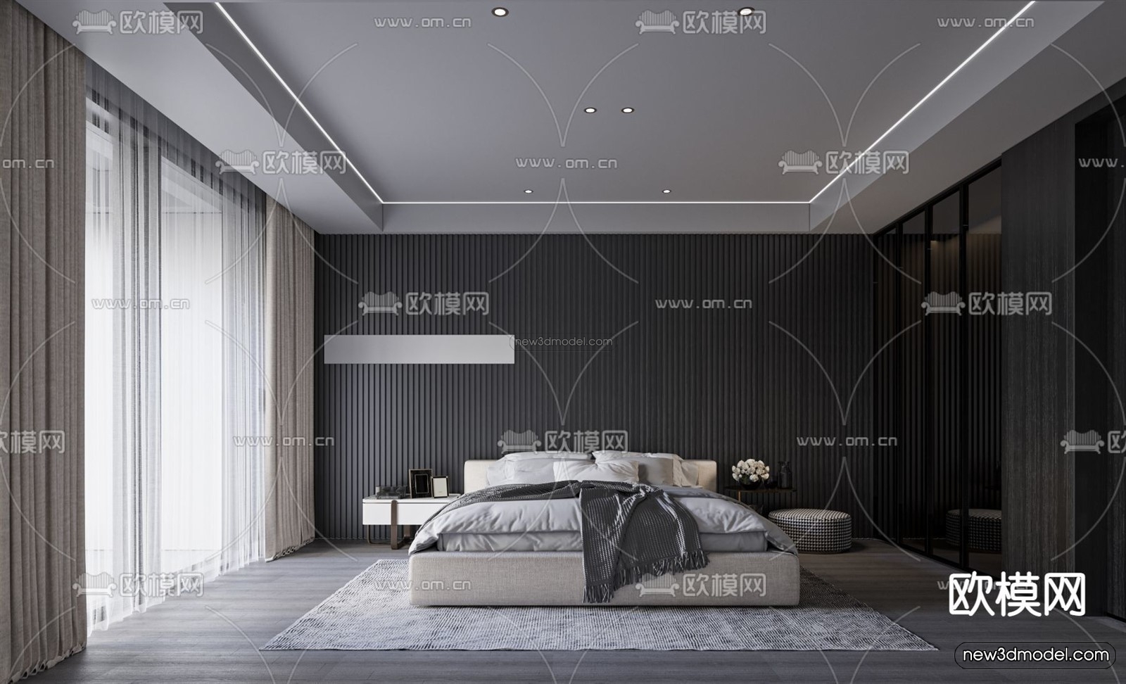 Black – White – Gray Colors Interior 3D Blocks – Living Room 3D Scene – 028 – CORONA - thumbnail 4