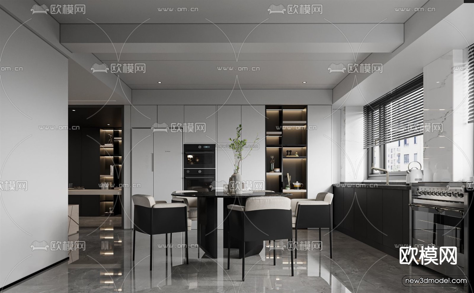 Black – White – Gray Colors Interior 3D Blocks – Living Room 3D Scene – 028 – CORONA - thumbnail 2