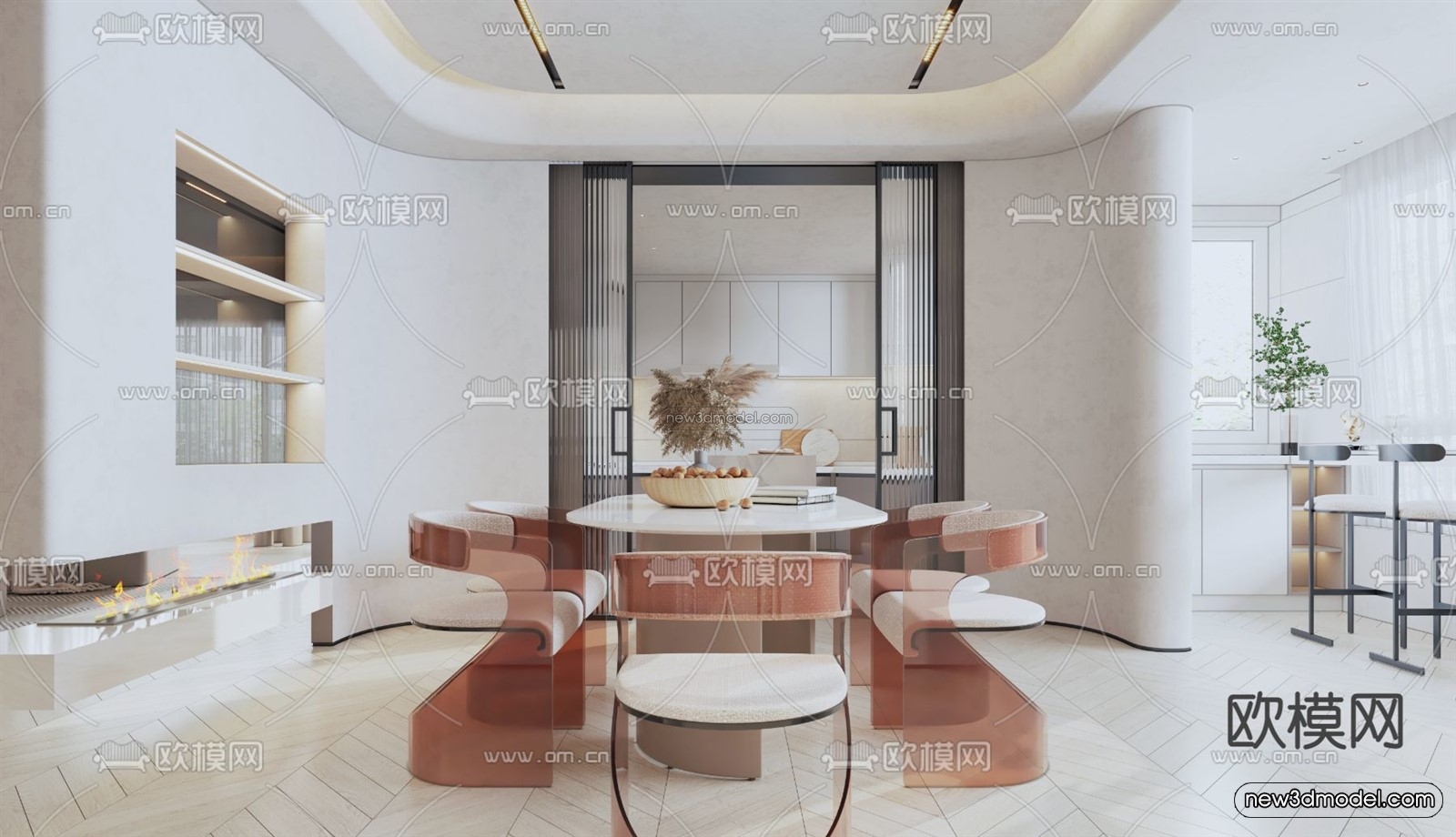 Cream Style Interior 3D Blocks – Living Room 3D Model – 083 – VRAY - thumbnail 2