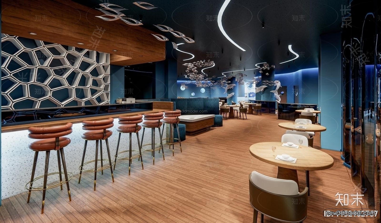 Modern Style Interior 3D Blocks and 3D Models – Seafood Restaurant 3D Scene – 1029 – CORONA - thumbnail 2