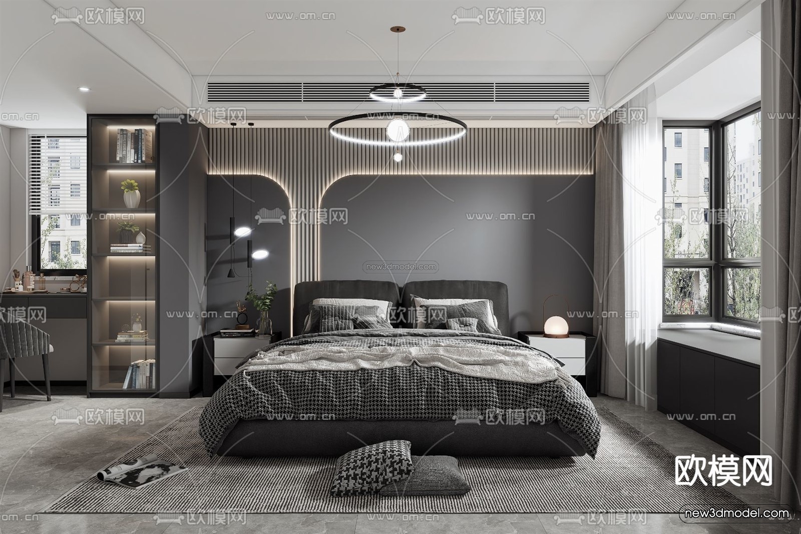 Black – White – Gray Colors Interior 3D Blocks – Living Room 3D Scene – 040 – VRAY - thumbnail 3