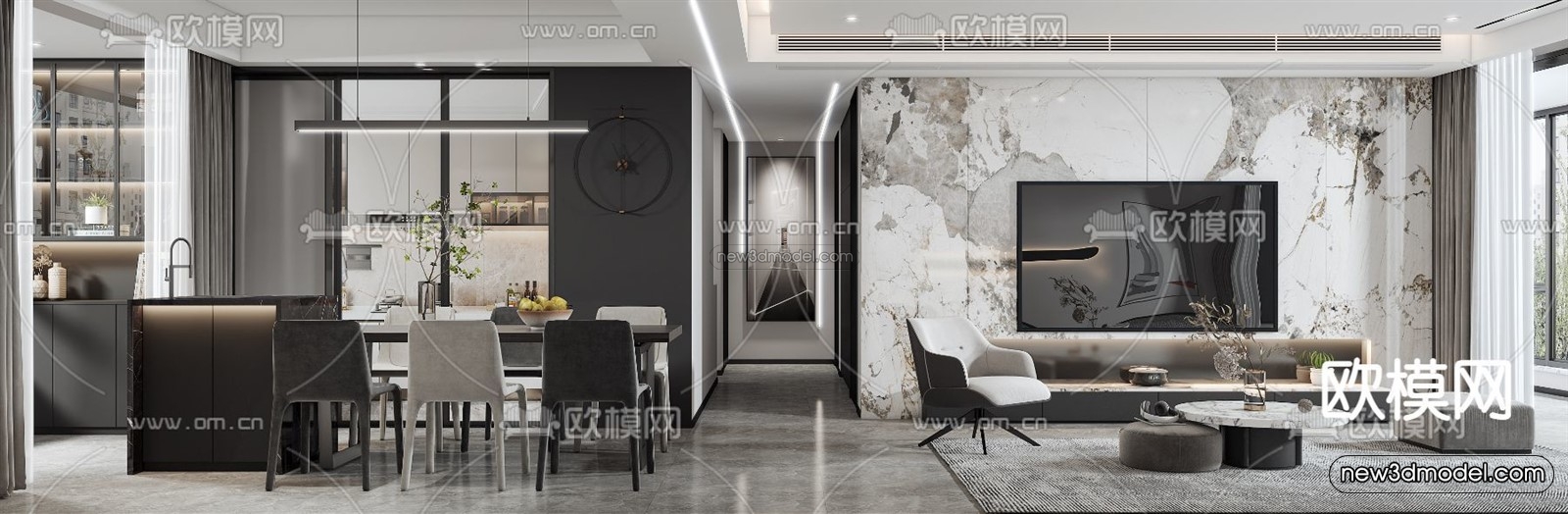 Black – White – Gray Colors Interior 3D Blocks – Living Room 3D Scene – 040 – VRAY - thumbnail 2