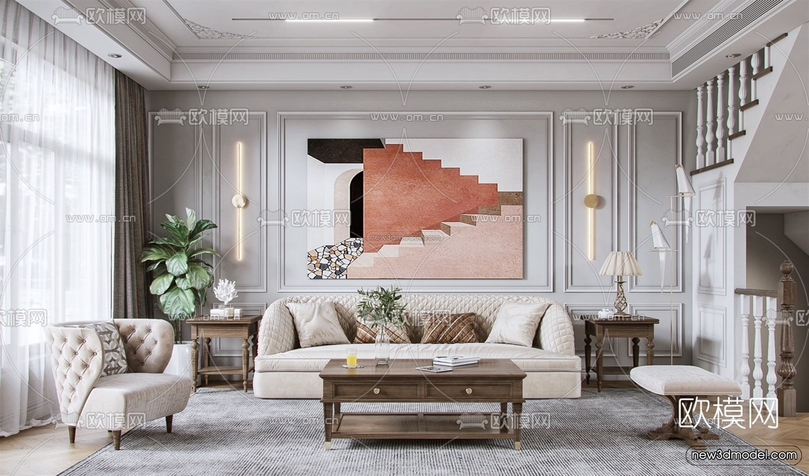 Europe Style Interior 3D Blocks – Living Room 3D Model – 019 – VRAY - thumbnail 4