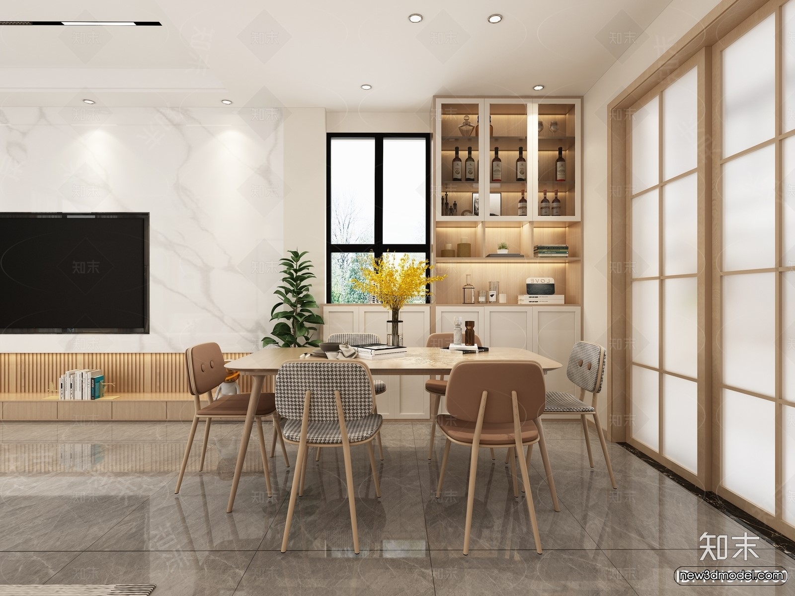 Cream Style Interior 3D Blocks – Living Room 3D Model – 088 – VRAY - thumbnail 2