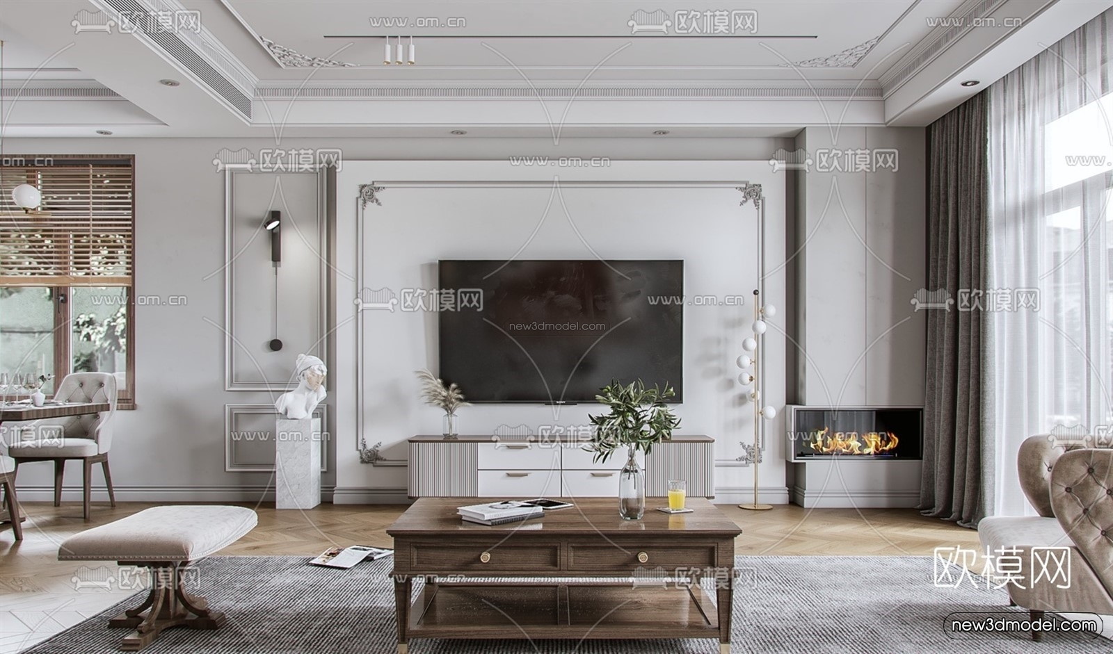 Europe Style Interior 3D Blocks – Living Room 3D Model – 019 – VRAY - thumbnail 3