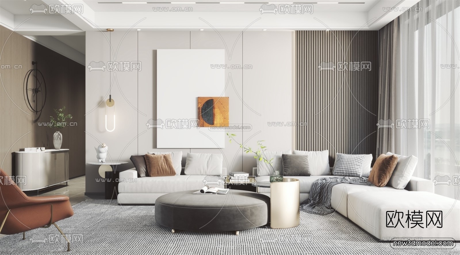 Minimalist Style Interior 3D Blocks – Living Room 3D Model – 157 – VRAY - thumbnail 3
