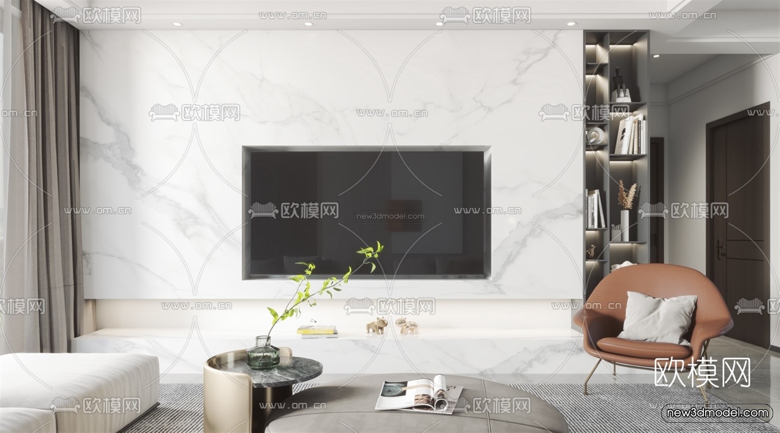 Minimalist Style Interior 3D Blocks – Living Room 3D Model – 157 – VRAY - thumbnail 2
