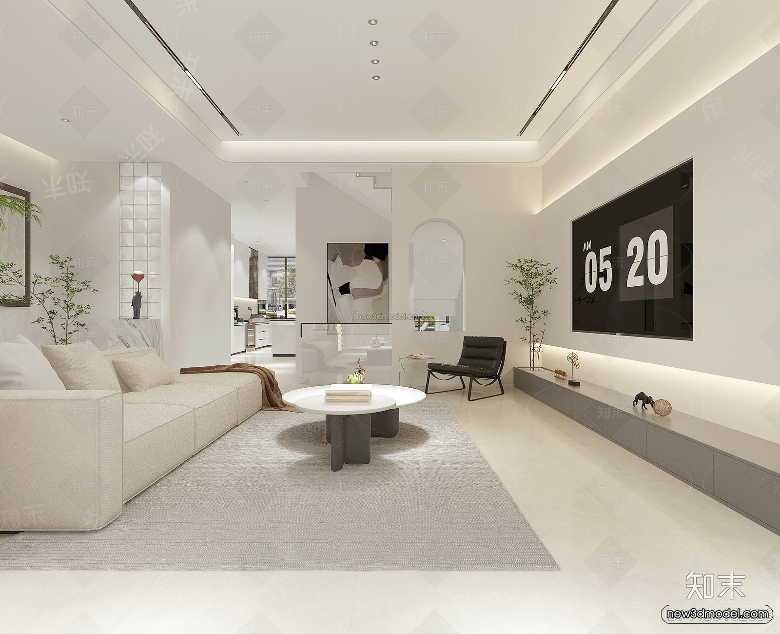 Black – White – Gray Colors Interior 3D Blocks – Living Room 3D Scene – 045 – VRAY - thumbnail 4