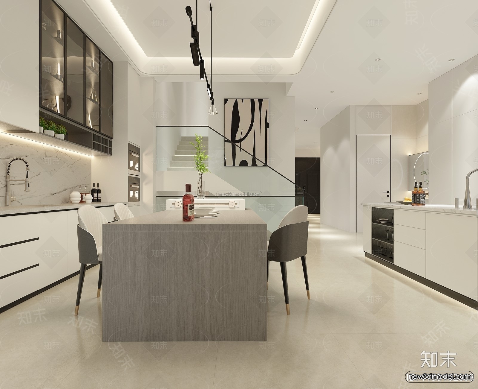 Black – White – Gray Colors Interior 3D Blocks – Living Room 3D Scene – 045 – VRAY - thumbnail 3